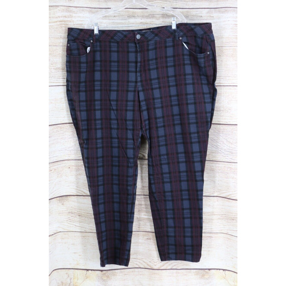 Cato EST 1946 Womens Plus Size 24W Curvy Plaid Pants 29" Inseam Gray Maroon - Picture 2 of 10